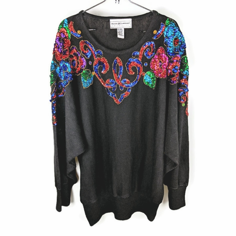 Vintage 80s Sequin Sweater Colorful Sz XL